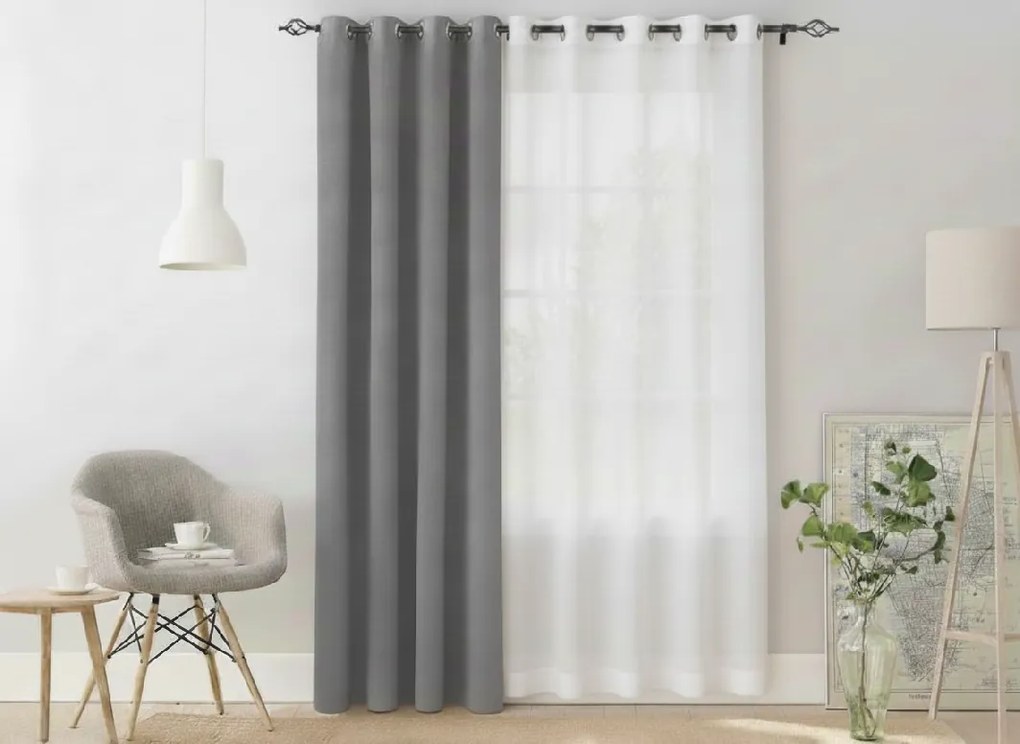 Szara zasłona OXFORD 140x270 cm Zawieszanie: Taśma z wiązaniami
