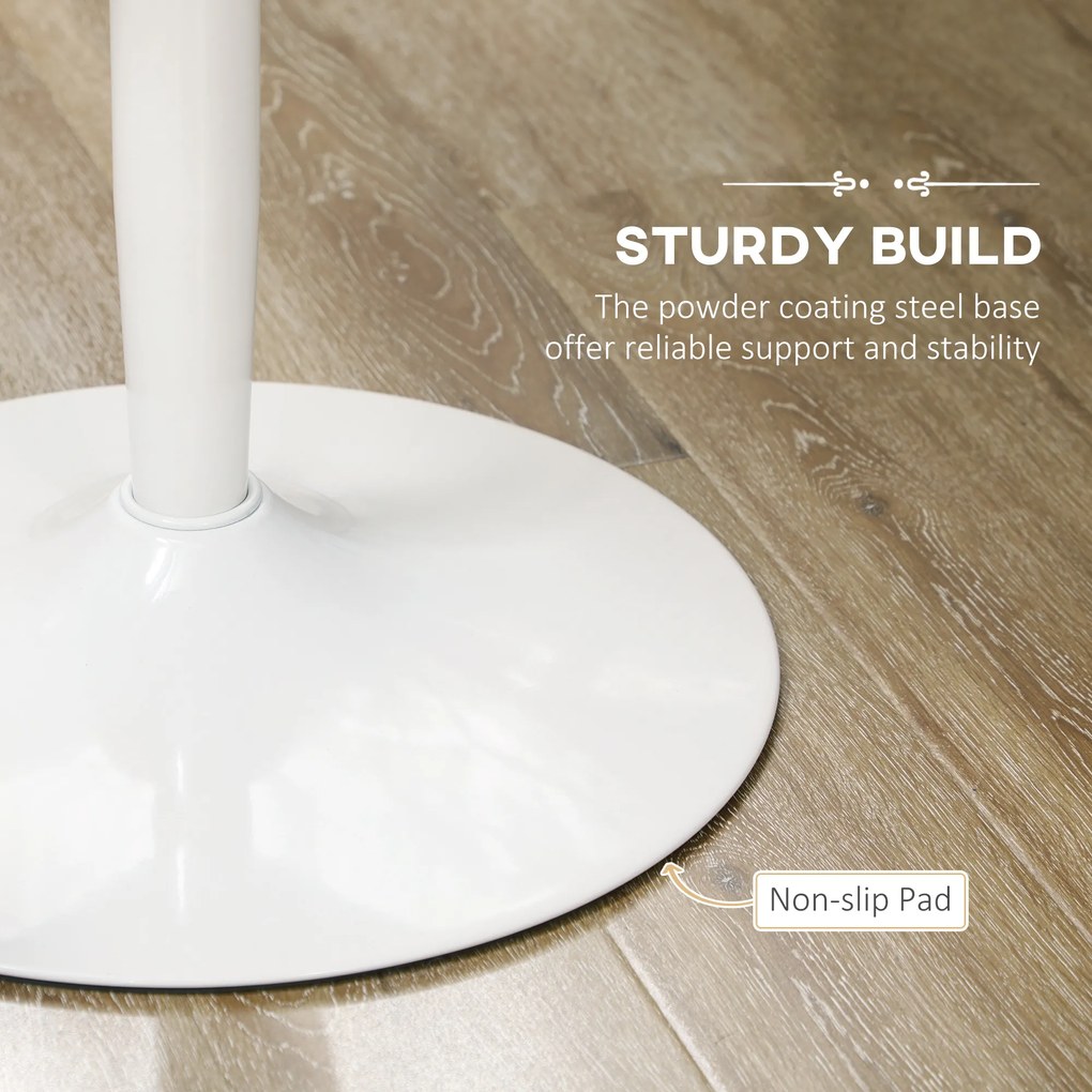 HOMCOM Stół Jadalny dla 2 Osób, Okrągły Blat Ø80 cm, MDF i Stal, Antypoślizgowy, Biały, 75H cm
