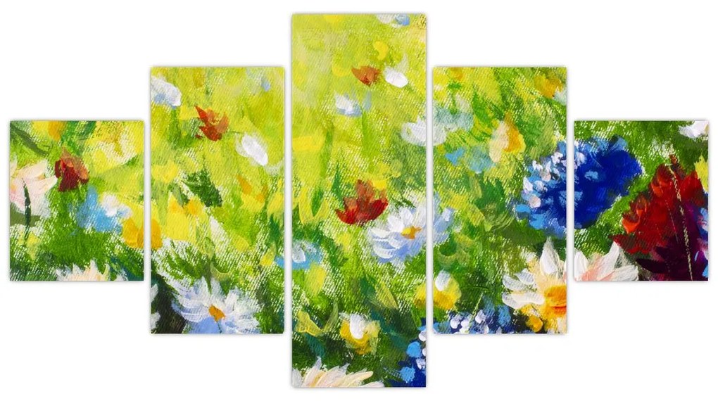 Obraz kwitnącej łąki, obraz olejny (125x70 cm)