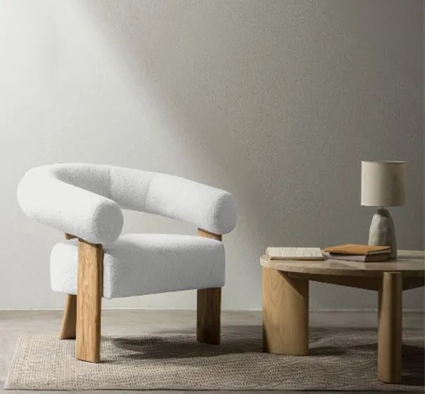 Biały designerski fotel KOKEI, dąb
