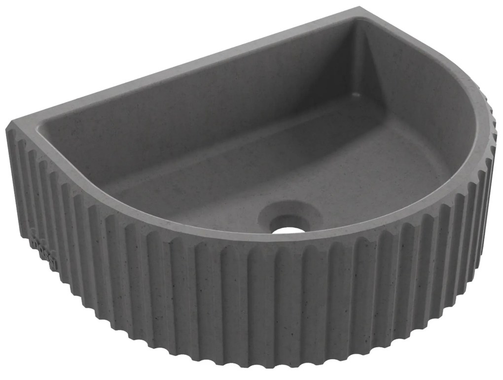 Umywalka betonowa podwieszana / nablatowa półokrągła bez otworu na baterię 45 x 36 cm MUSLIN | różne kolory : Kolor - Popielaty, Typ montażu - podwieszana