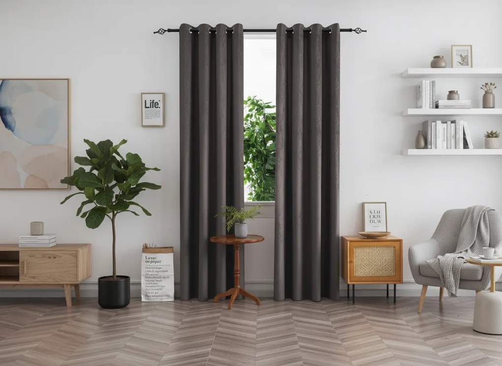 Zasłona zaciemniająca DUNES VELVET 140x250 cm, ciemnoszara Zawieszanie: Metalowe pierścienie