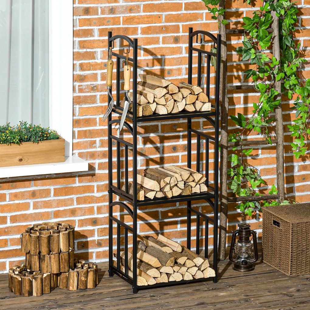 Outsunny Regał na drewno kominkowe 3 poziomy 46×32×126 cm, czarny