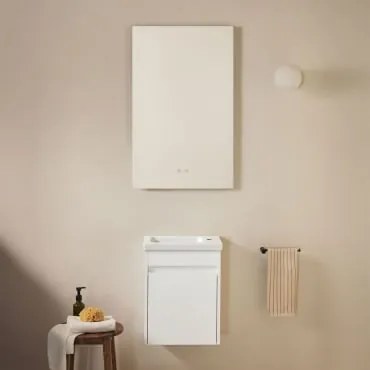 Zestaw Mebli Łazienkowych Z Drewna Z Wbudowaną Umywalką Narek Biała & Prostokątny Led I Przeciwmgielny 55x90 Cm Kirvex - Sklum