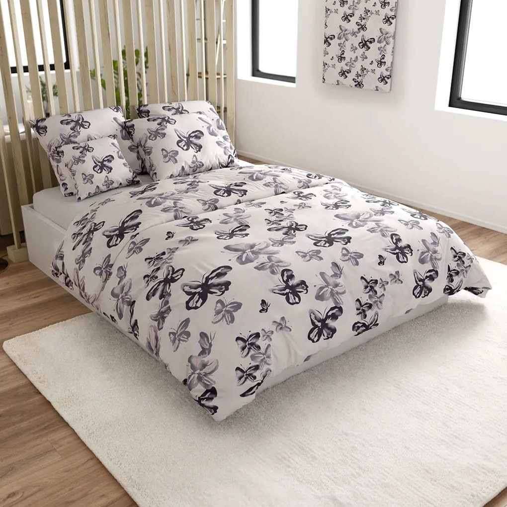 PrzytulneMieszkanie.pl PrzytulneMieszkanie.pl Pościel z mikrofibry BLACK BUTTERFLY kremowa Rozmiar pościeli: 2 szt 70 x 80 cm | 160 x 200 cm