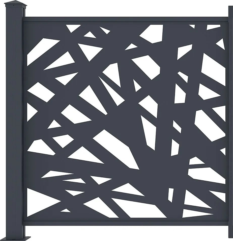 Ogrodzenie panelowe aluminiowe z geometrycznym wzorem laserowo wycinanym - Zestaw rozszerzający - W114 x S110 cm - Antracyt - NATAFO