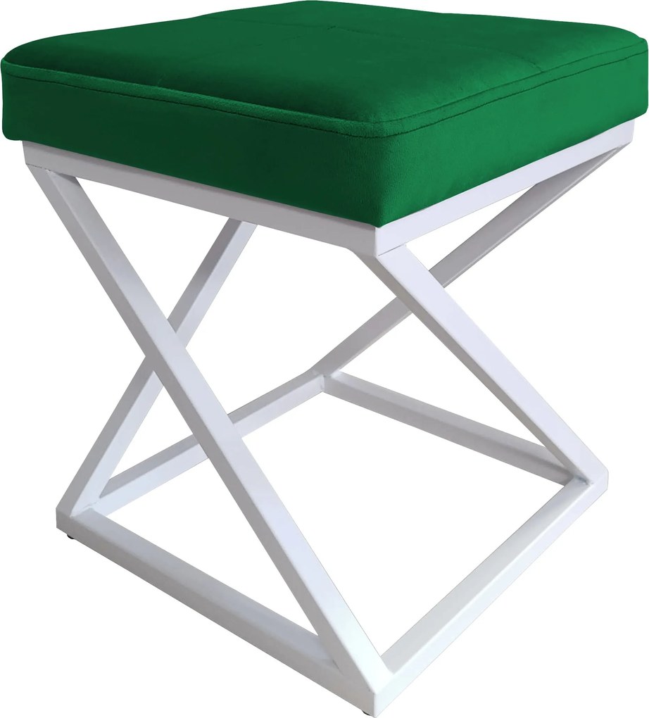 Pufa ZOA tkanina Welur loft ławka podnóżek metal : Kolor Stelaża - Biały, Kolor tkaniny - VELVET - MG25, Typ tkaniny - Velvet