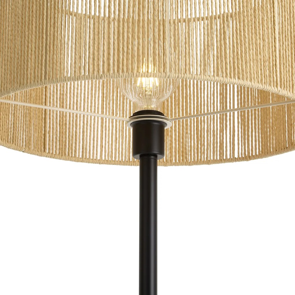 Lampa podłogowa czarna z beżowym abażurem z papierowego sznurka 50/50/25 - Simplo
