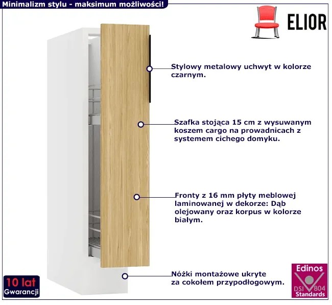 Dolna szafka kuchenna cargo 15 cm dąb olejowany - Bixor 3X