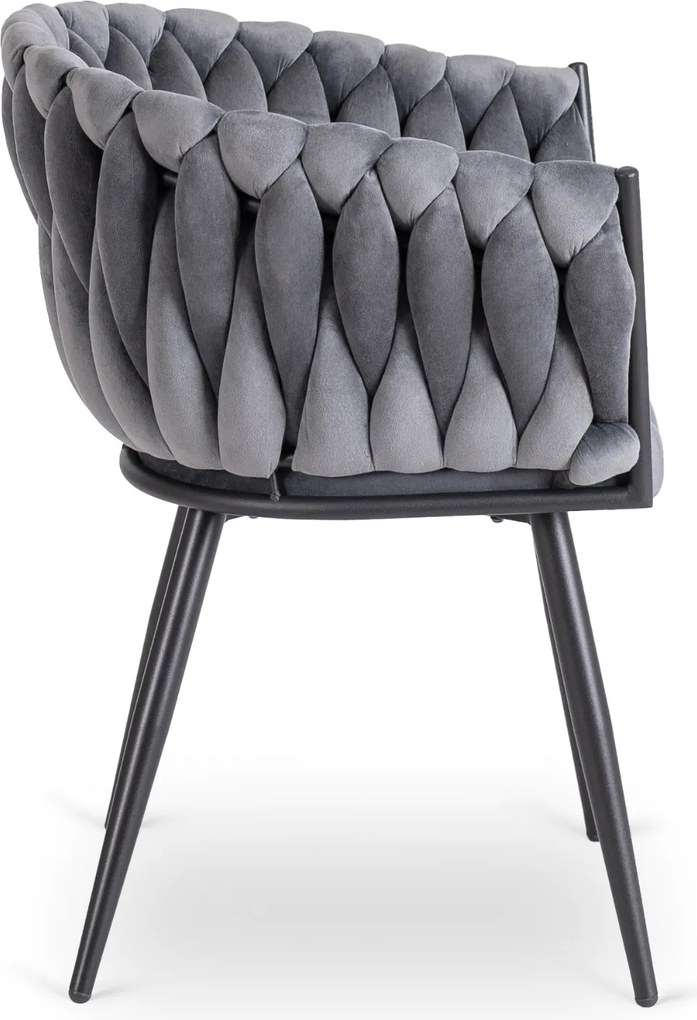 Krzesło Tapicerowane Plecione do Salonu ELENA Szare Welurowe Nowoczesne Loft