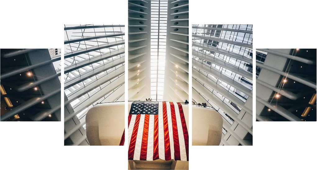 Obraz budynku z flagą USA (125x70 cm)