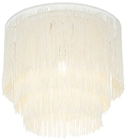 Orientalna lampa sufitowa złota z kremowym abażurem z frędzlami - Franxa