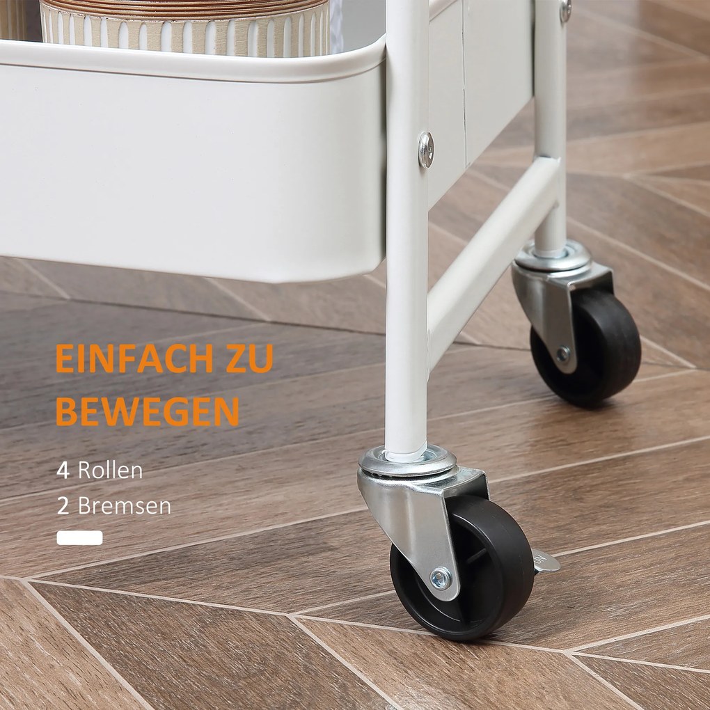 Homcom Wózek kuchenny Półka kuchenna Wózek do serwowania Wózek do przechowywania z kółkami Biały