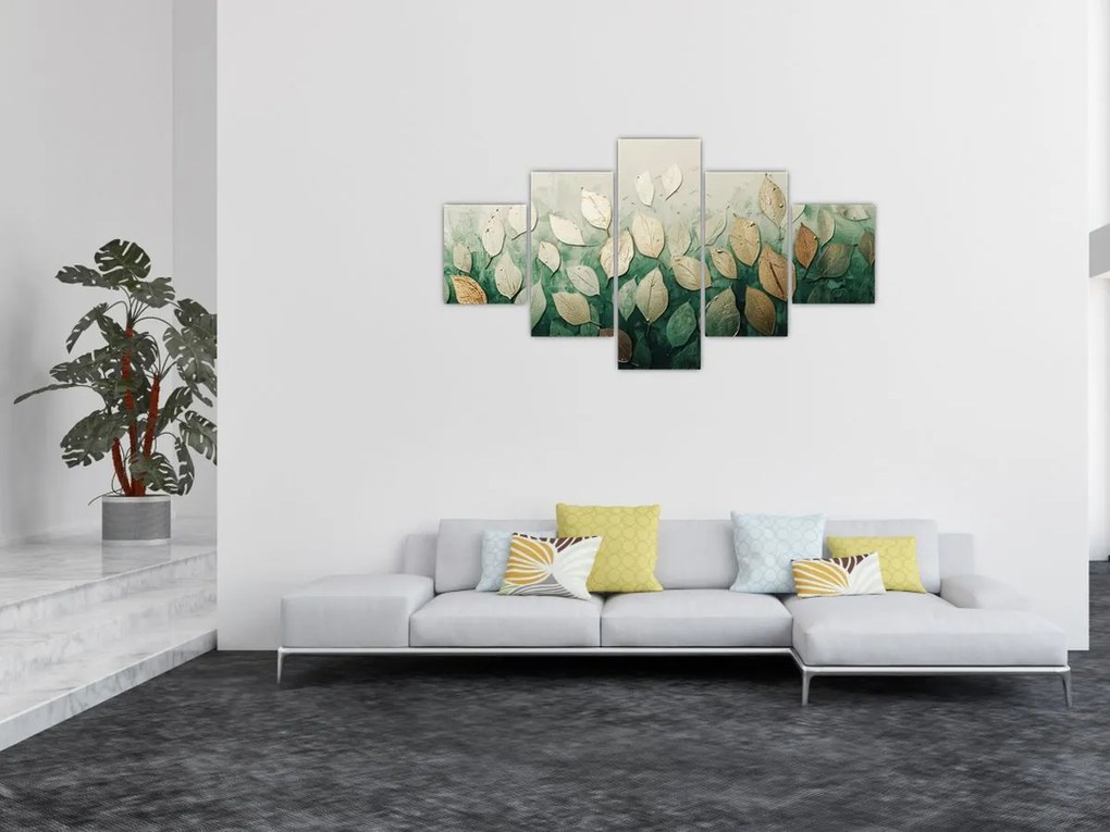 Obraz - Złoto-zielone liście (125x70 cm)