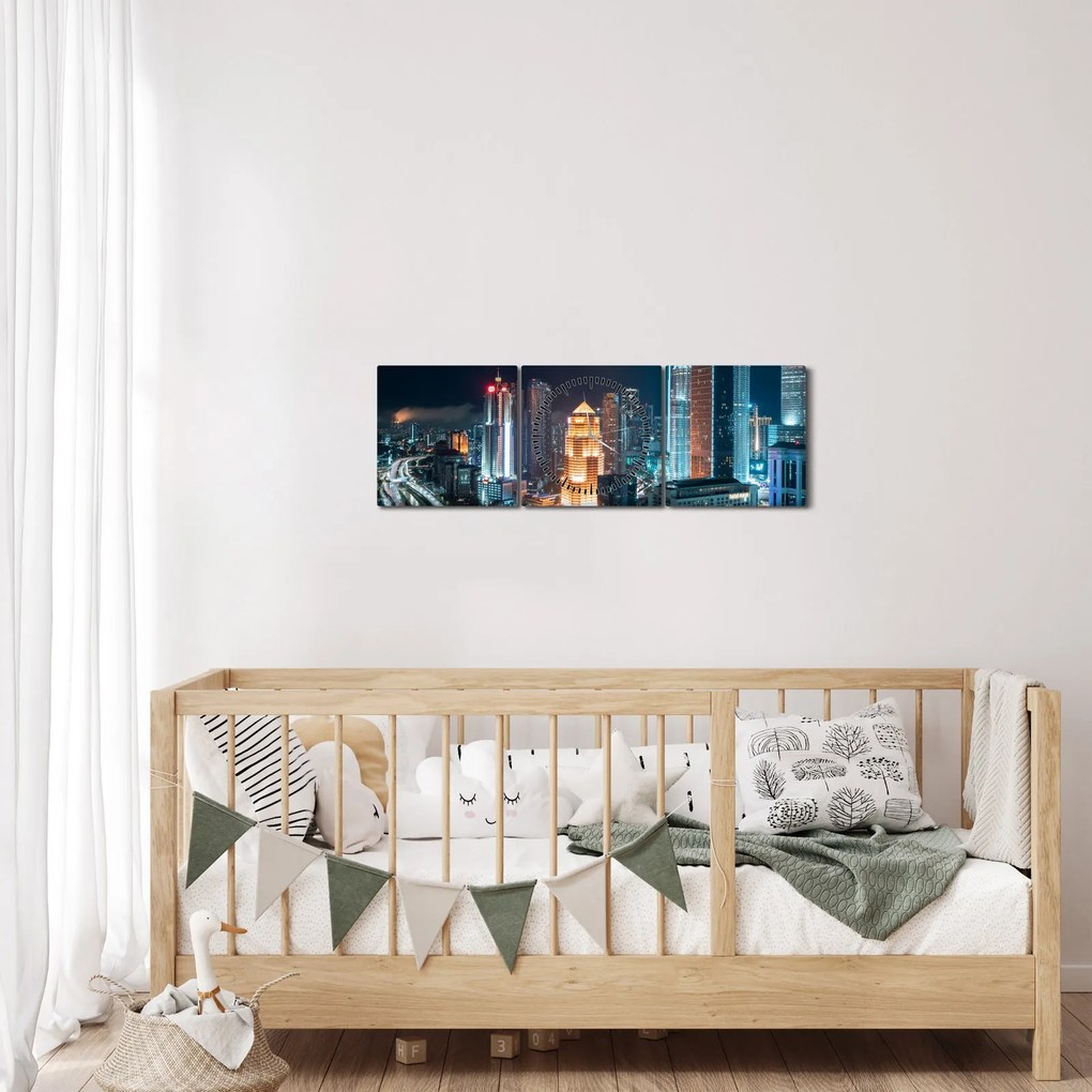 Obraz - Noc w Kuala Lumpur (z zegarem) (90x30 cm)