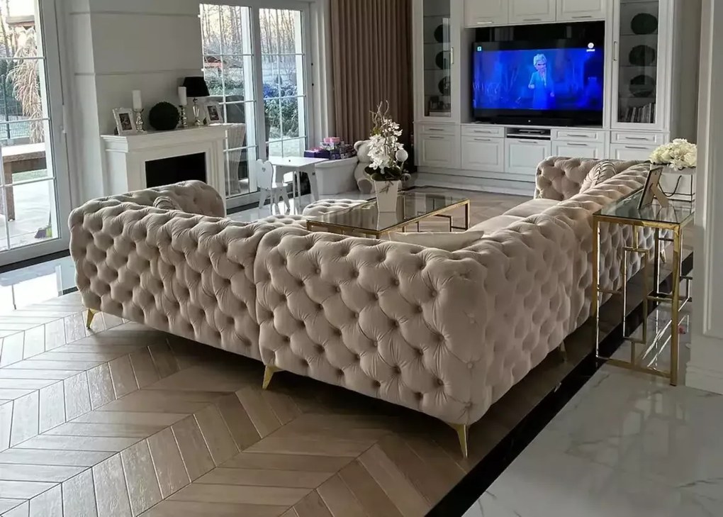 Zestaw w stylu glamour - narożnik Chesterfield Moet + fotel Chesterfield Moet + pufa Chesterfield Moet