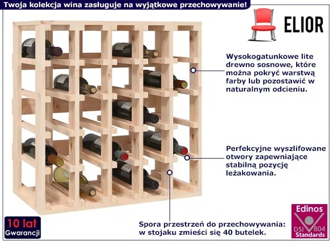 Prostokątny regał na wino z drewna sosnowego - Isolla