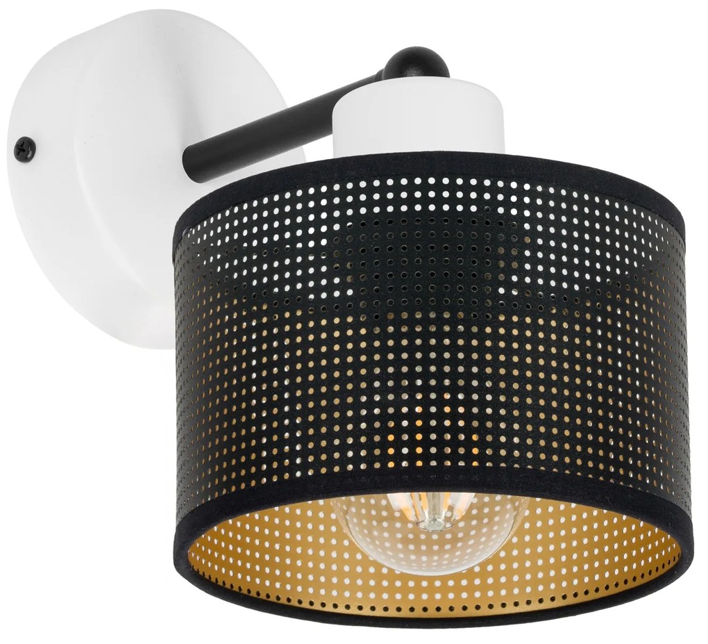 Biały kinkiet jednopunktowy z czarnym abażurem WD-BE-1010WE-SC