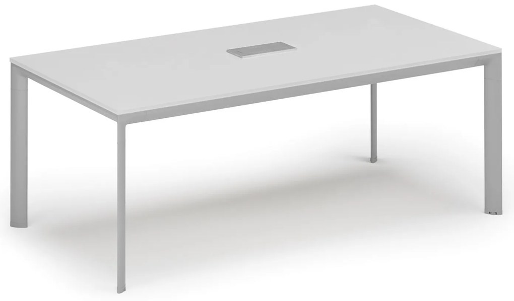 Stół konferencyjny PRIMO INVITATION, 240x120 cm, biały + port blatowy TYP I, srebrny
