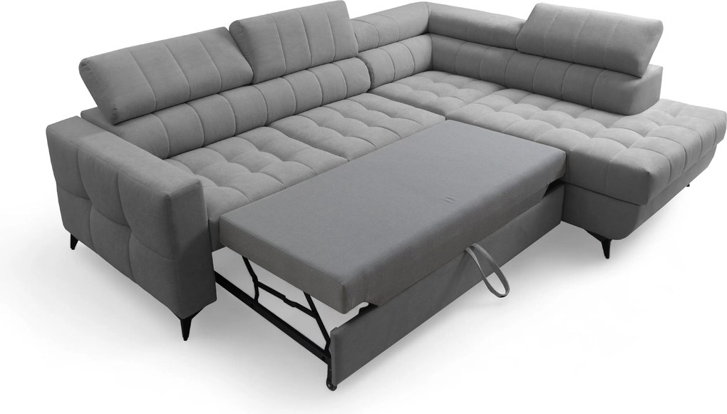 Narożnik Nardo L z funkcją spania prawostronny - szary plusz Pretty 17