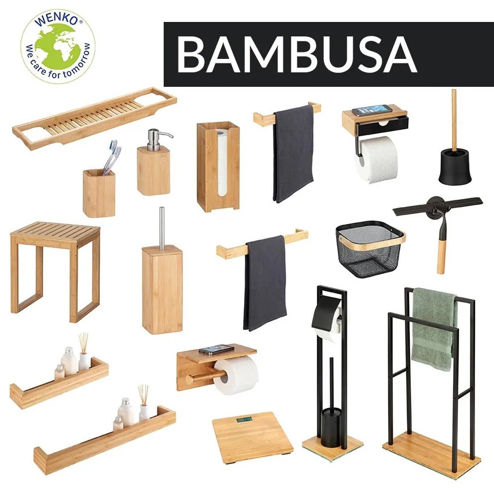 Uchwyt na papier toaletowy BAMBUSA z bambusową szufladą, WENKO