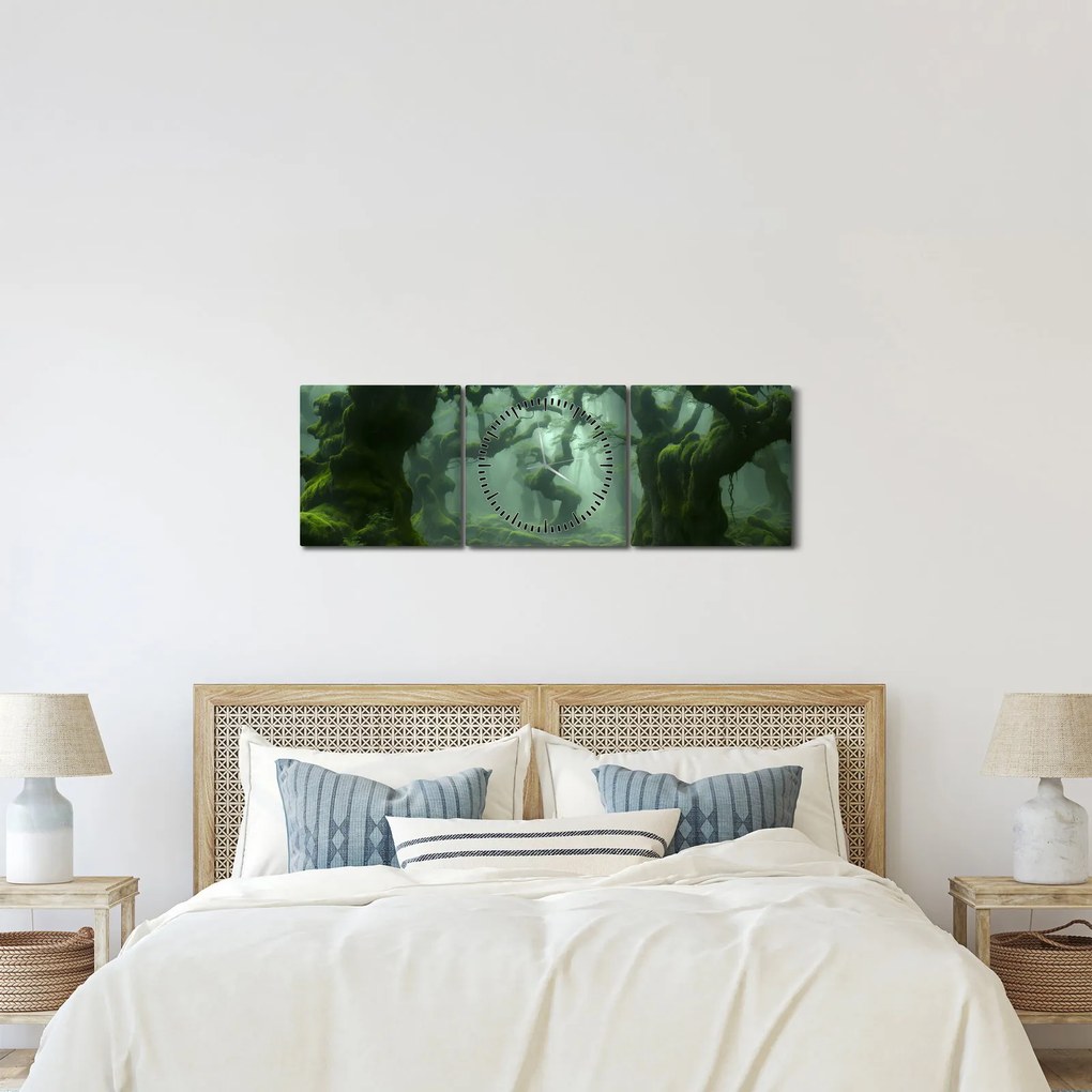 Obraz - Las porośnięty mchem (z zegarem) (90x30 cm)