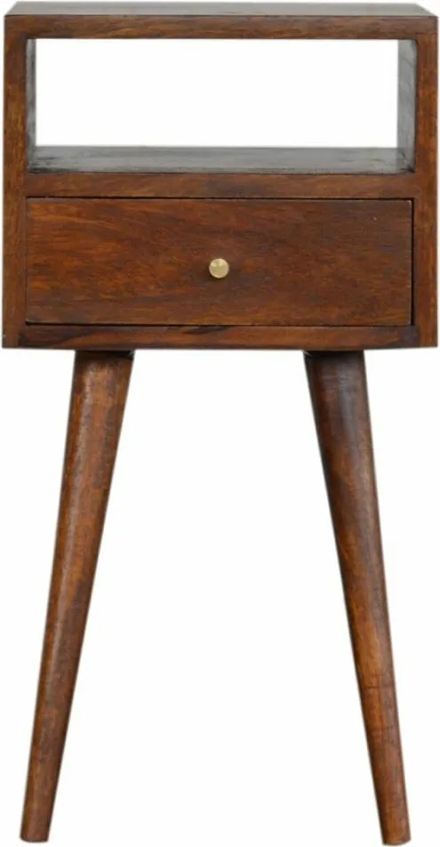 Mini stolik nocny z drewna kasztanowego.