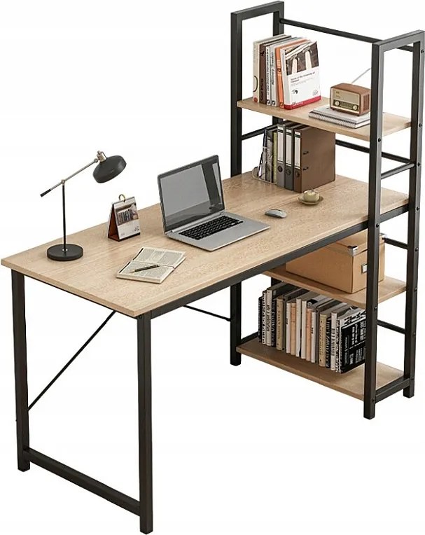 Biurko komputerowe z regałem półkami nowoczesne metalowe jasny brąz