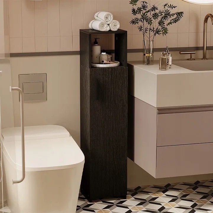 Szafka łazienkowa słupek wąski czarny drzwi wysoki półki nowoczesna 101 cm