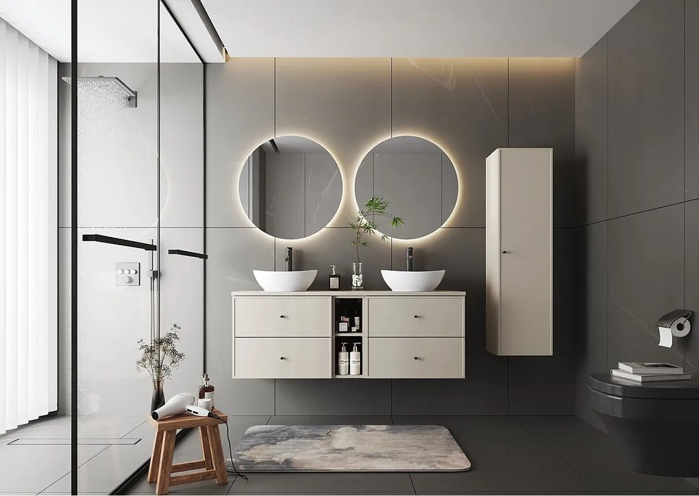 Kaszmirowy Zestaw do Łazienki 140cm Szafka Regał Blat Marco