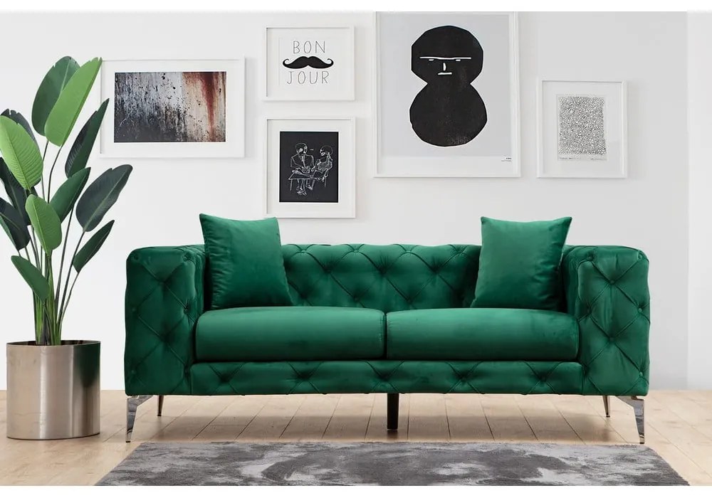 Ciemnozielona aksamitna sofa 197 cm Como – Artie