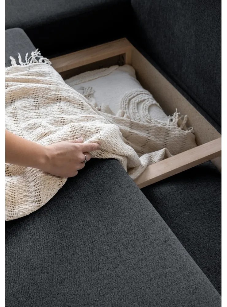 Ciemnoszara rozkładana sofa w kształcie litery "U" Miuform Scandic Lagom, lewostronna