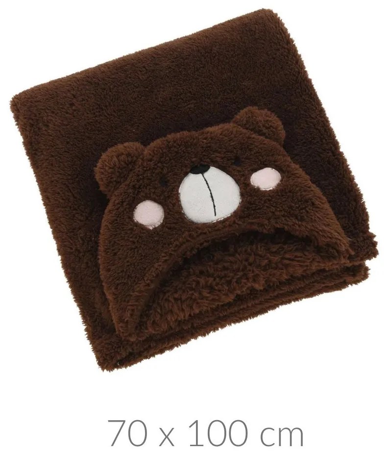 Koc z kapturem dla dzieci TEDDY, z uszkami, 70 x 100 cm