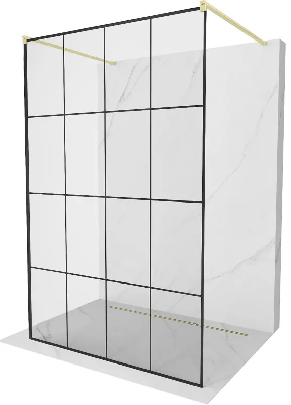Mexen Kioto ścianka prysznicowa wolnostojąca 130 x 200 cm, czarny wzór 8 mm, złota szczotkowana - 800-130-002-55-77