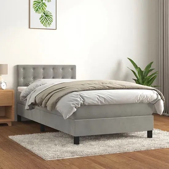 Aksamitne jasnoszare łóżko tapicerowane 90x200 - Lisila 4X