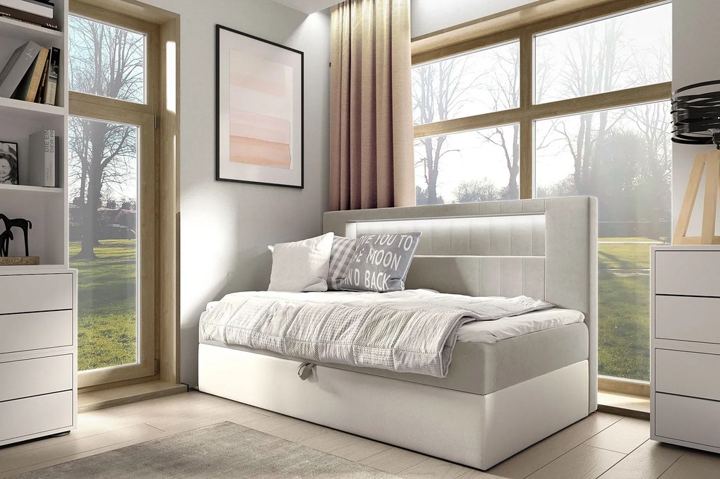 Jasnoszare łóżko kontynentalne z pojemnikiem 3 rozmiary E8-D29