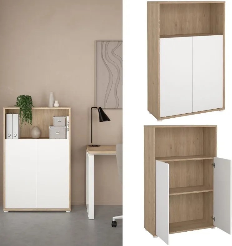 Dwudrzwiowa komoda biurowa Sign jackson hickory/biały mat