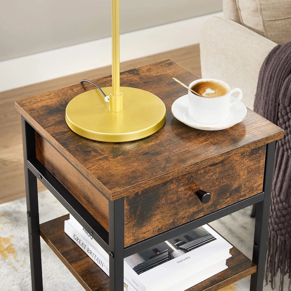 Stolik Boczny Szafka Nocna z szufladą Rustykalny Brąz - LET502B01