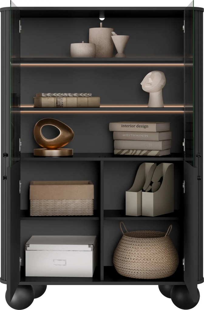 Witryna Vesper 103 cm czterodrzwiowa - czarny / czarne uchwyty / nogi kule