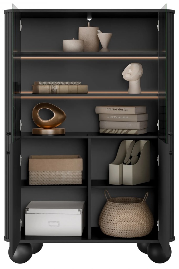 Witryna Vesper do salonu - czarny / czarne uchwyty / nogi kule