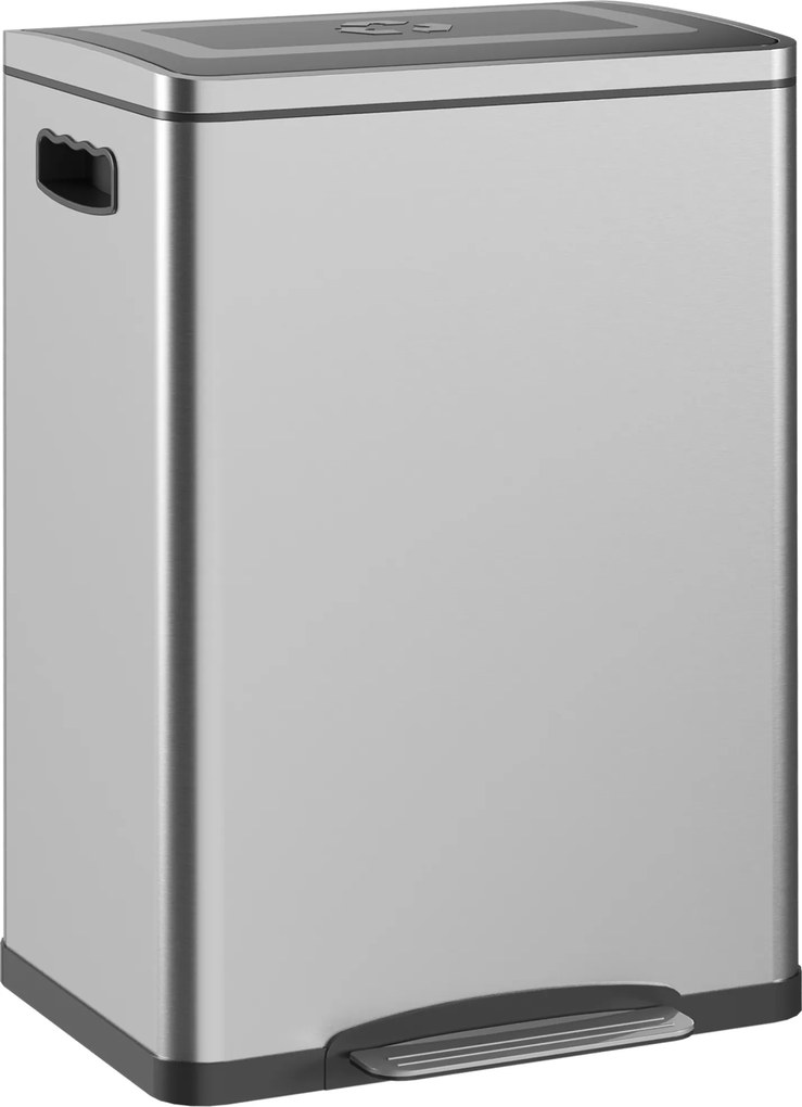 HOMCOM Kosz na śmieci z pokrywą i pedałem, Stal nierdzewna, Komory 2x20 L, Srebrny