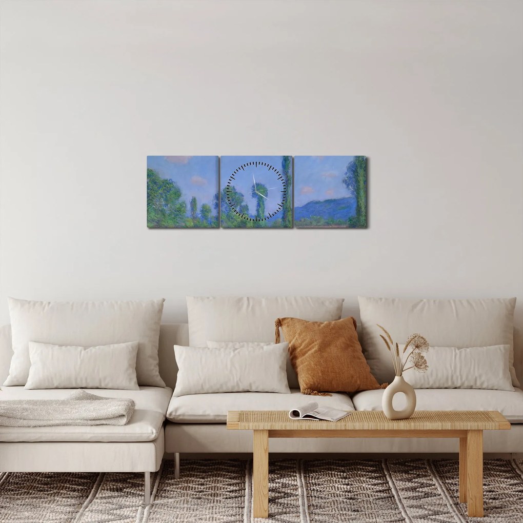 Obraz - Claude Monet, Poppy Field (Giverny), reprodukcje (z zegarem) (90x30 cm)