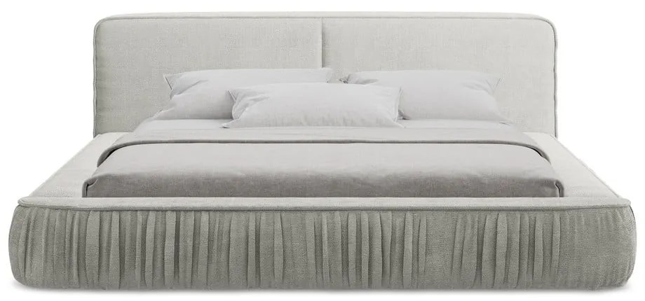 Jasnoszare tapicerowane łóżko dwuosobowe ze schowkiem i stelażem 140x200 cm Keoni – Makamii