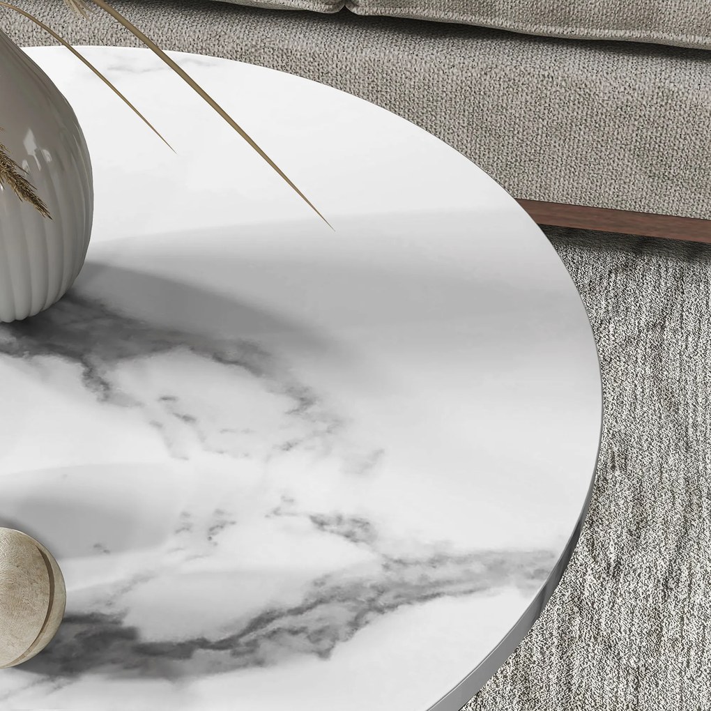 HOMCOM Zestaw 2 okrągłych stolików pomocniczych w marmurowym wyglądzie z otwartą półką i metalową ramą