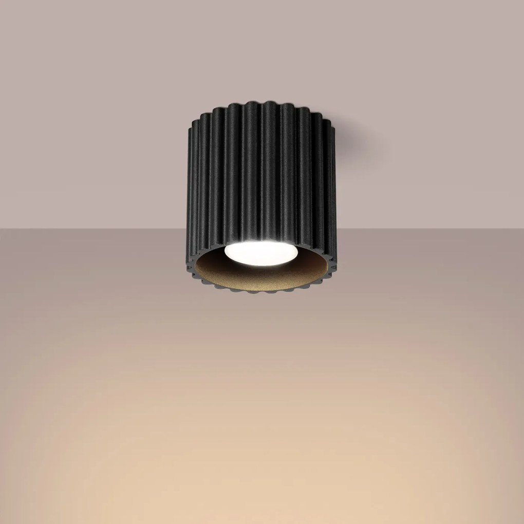 Plafon AURA 1 czarny GU10 ryflowany SOLLUX  LIGHTING