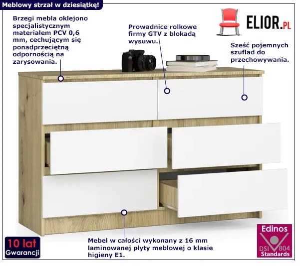 Komoda do salonu dąb artisan + biały T6-Z15