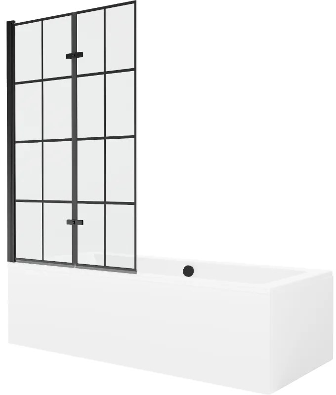 `Mexen Cube wanna prostokątna 180 x 80 cm z obudową i parawanem 2-skrzydłowym 100 cm, czarny wzór - 550518080X92100027077