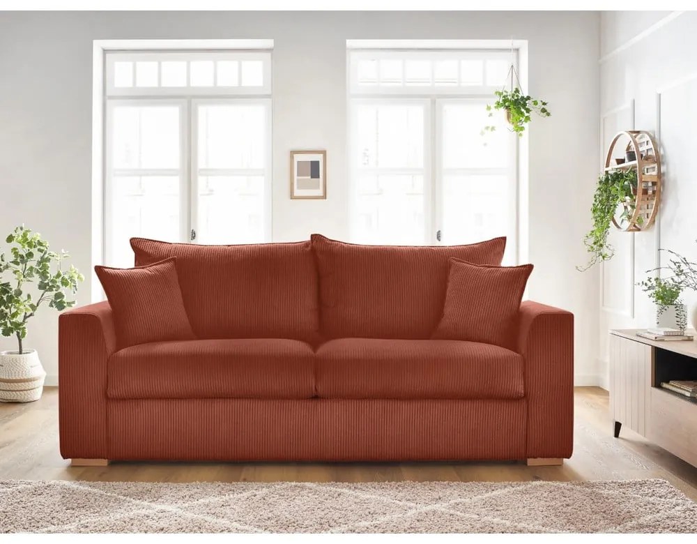 Ceglasta sztruksowa rozkładana sofa 225 cm Augustin – Bobochic Paris