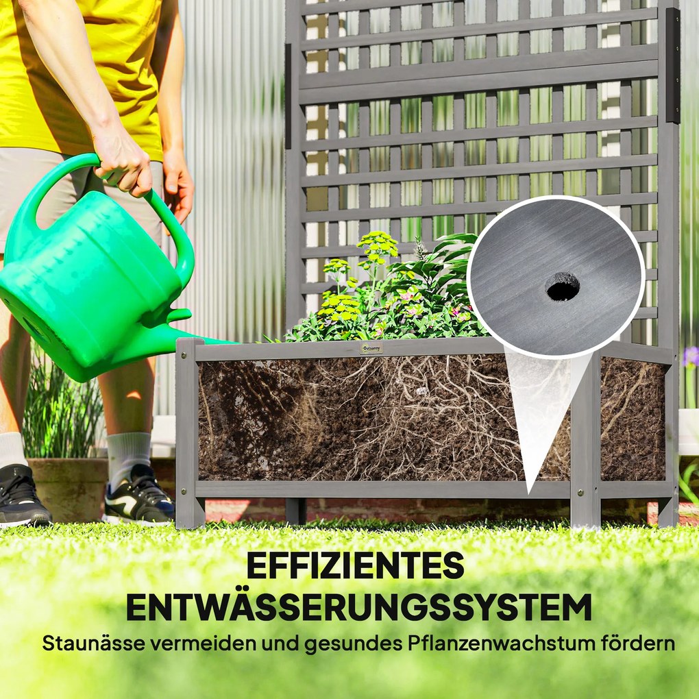 Outsunny Skrzynia z kratownicą i daszkiem, donica, grządka kwiatowa, odporna na warunki, drewno, 90 x 45 x 183 cm, Ciemnoszary | Aosom PL