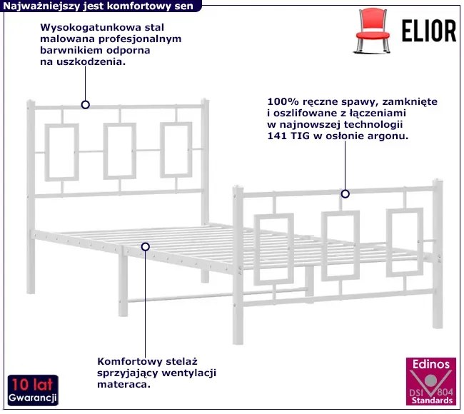 Białe metalowe łózko pojedyncze 90x200 cm Nolia 3X